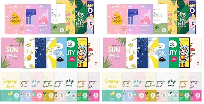 FACETORY K Beauty Face Mask Skin Care 23 COLLECTION Sheet Mask Set | Natural Premium Korean Face Mask For All Skin Types - No Sulfates No Parabens (23 pc) (Pack of 2)