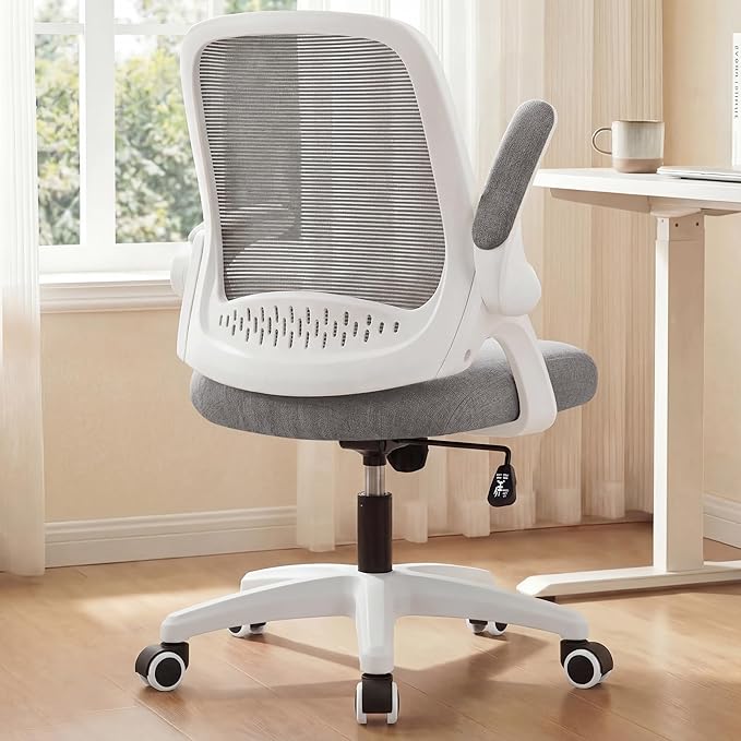NEO CHAIR Office Desk Computer Gaming Ergonomic Chair with Lumbar Back Support Adjustable Height Swivel Wheels Flip-up Arms Mesh Chair for Home or Office (Grey)