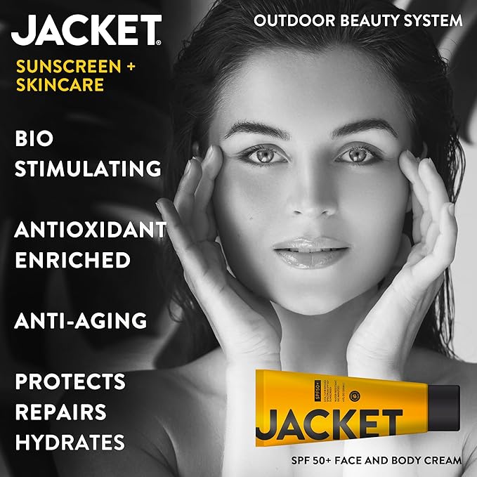 JACKET Sunscreen SPF 50+ | Mineral Sunscreen with Vitamin C | Water Resistant 80 Min, Natural, Reef Safe | UVA/UVB Broad Spectrum Protection for Face & Body, 4 FL Oz