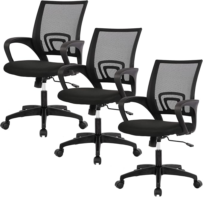 BestOffice | Ergonomic Office Chair | Mid-Back Swivel Desk Chair | Breathable Backrest & Lumbar Support | Adjustable Height | Sponge Seat | Rolling Wheels | Dark Black | for Adults & Women