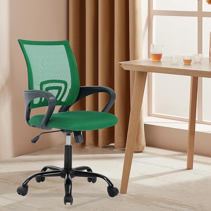 PayLessHere Office Computer Chair Ergonomic Cheap Desk Chair Adjustable Comfortable Mid Back Task Rolling Swivel with Lumbar Support for Home Office (Pack of 1, Green)
