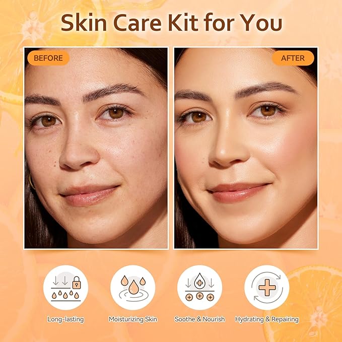 4-in-1 Skincare Kit for Women, Vitamin C Skincare Kit with Facial Cleanser, Toner, Serum and Face Cream
