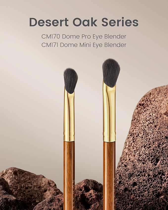 Desert Oak Series Thumb Eyeshadow Brush DUO Set - Large & Small, Curved Finger Contour for Lid & Crease, Premium Goat Hair & Bubinga Handle, Perfect Pair for Blending, Shimmer & Detail (CM 170 & 171)