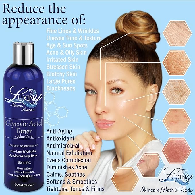 Glycolic Acid Face Wash Exfoliating Cleanser and Facial Toner Set 8oz, 10% AHA BHA Pore Minimizer for Anti Aging and Acne Treatment - Vegan Skin Care Products Made in the USA
