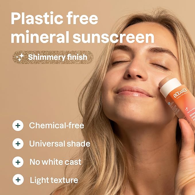 ATTITUDE Oceanly Tinted Shimmer Face Cream Stick with SPF 30, EWG Verified, Plastic-Free, Broad Spectrum UVA/UVB Protection with Zinc Oxide, Universal Tint, Unscented, 0.3 Ounce