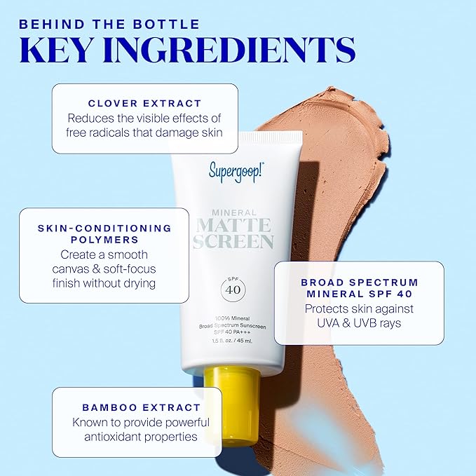 Supergoop! Mineral Mattescreen (SPF 40) - Pack of 2, 45 mL - Mineral, Oil-Free Broad Spectrum Sunscreen - Smooths Skin’s Appearance, Minimizes Pores & Controls Shine - Water & Sweat Resistant