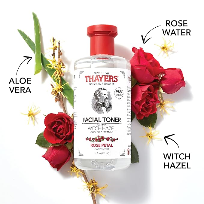 THAYERS Alcohol-Free, Hydrating Rose Petal Witch Hazel Toner with Aloe Vera, 12 Oz (Pack of 3)