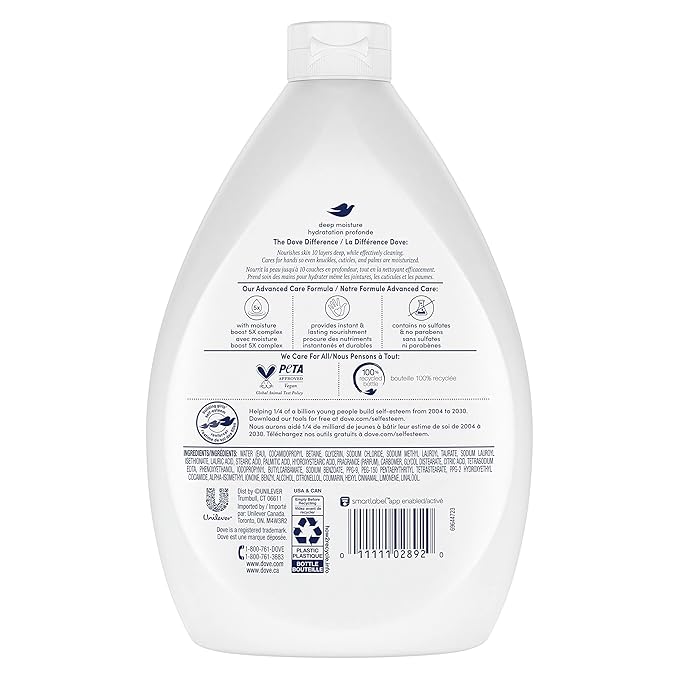 Dove Advanced Care Hand Wash Deep Moisture for Soft, Smooth Skin More Moisturizers Than The Leading Ordinary Hand Soap, 34 oz, (Pack of 6)