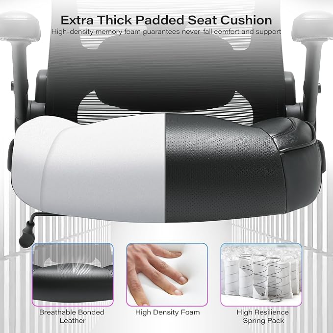 Big and Tall Office Chair 600lbs with 3D Flip Arms Adjustable Headrest - Heavy Duty Large Wheels Executive Computer Desk Chair, Ergonomic Lumbar Support Mesh High Back Plus Size Chair for Adults