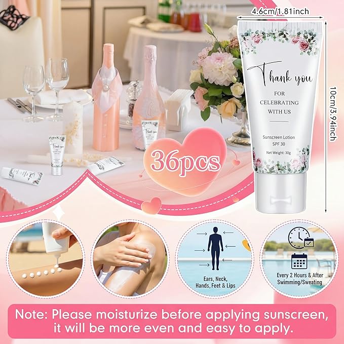 36 Pcs Mini Sunscreen Bulk for Summer Party Wedding SPF 30 Water Resistant Sunscreen Lotion Bulk 1oz Travel Size for Thank You Gifts Wedding Party Supplies (Floral)