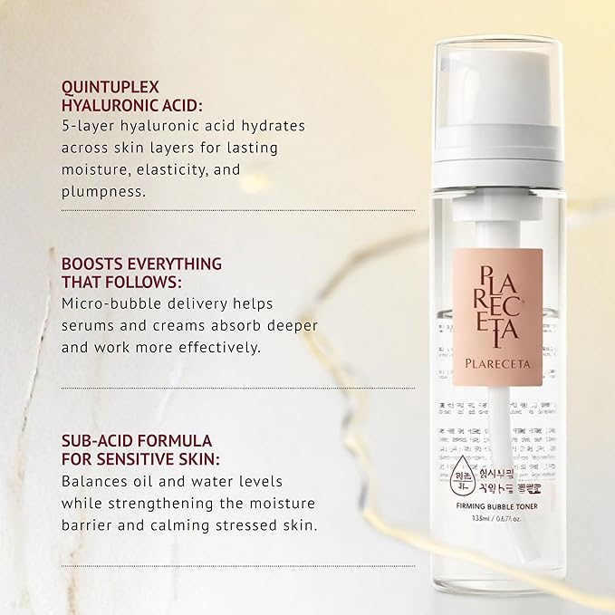 Plareceta Firming Micro-Bubble Toner – Hydrating & PH Balancing Korean Skin Toner with Niacinamide & Hyaluronic Acid – Reduces Wrinkles & Soothes Sensitive Skin 5.07 Fl Oz
