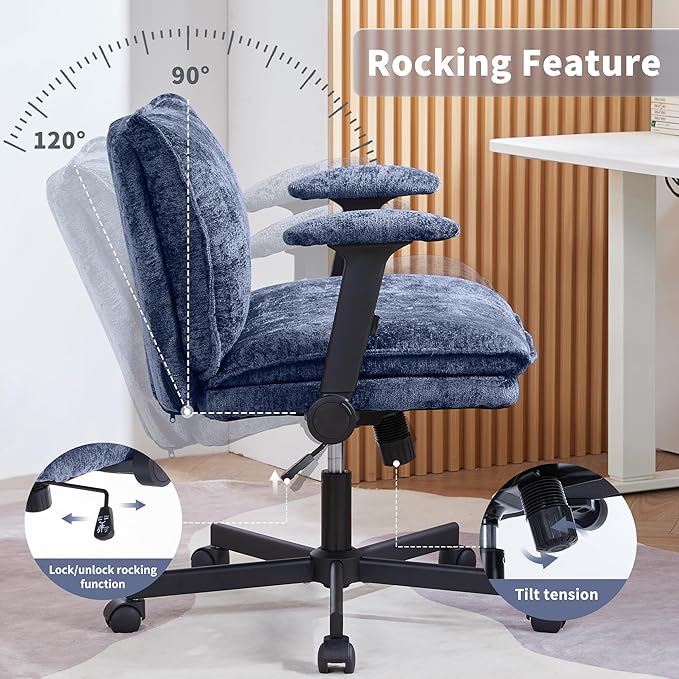Cross Legged Office Chair, Height Adjustable Swivel Desk Chair with Flip-Up Arms, Padded Criss Cross Chair for Home Office & Bedroom