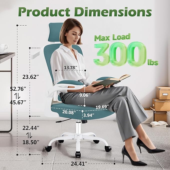 AreShark Office Chair Ergonomic Desk Chairs with Adjustable Lumbar Support& Headrest Hanger, High Back Breathable Mesh Chair with Wheels, Rolling Swivel Comfy Task Computer Chair for Home Work Gaming