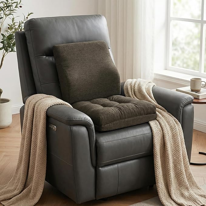 baibu Memory Foam Small Recliner Cushions with Lumbar Support Pillow Set, 18x16x4 Inch Dual-Layer Design Non-Slip Recliner Seat Cushion & Back Support Pillow for Reduce Hip & Lumbar Pain, Brown