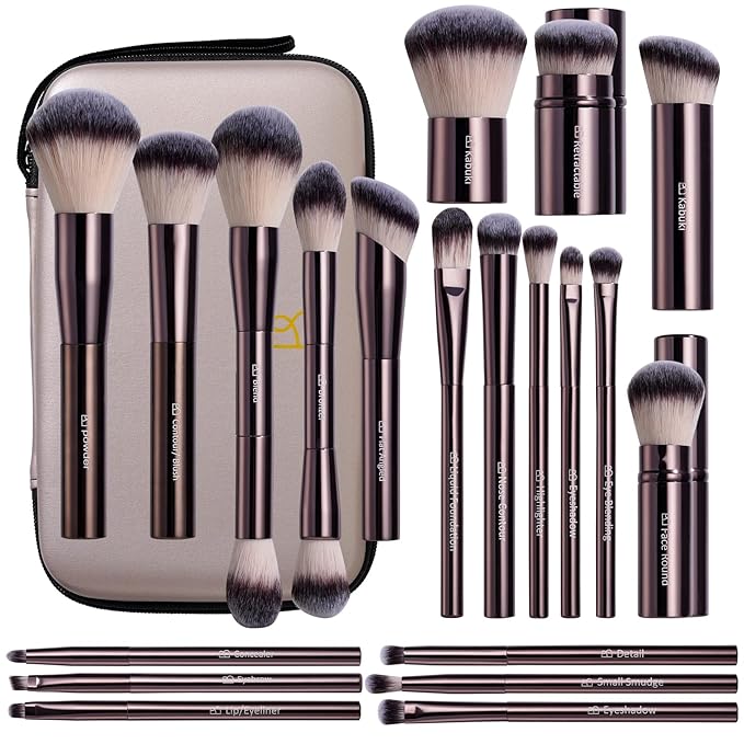 BS-MALL Makeup Brushes Kit – Professional Makeup Tools with Travel Case, Includes Foundation, Powder, Concealer, Lip & Eyeshadow Brushes for Daily Use & Versatile Occasions (Metallic Brown)