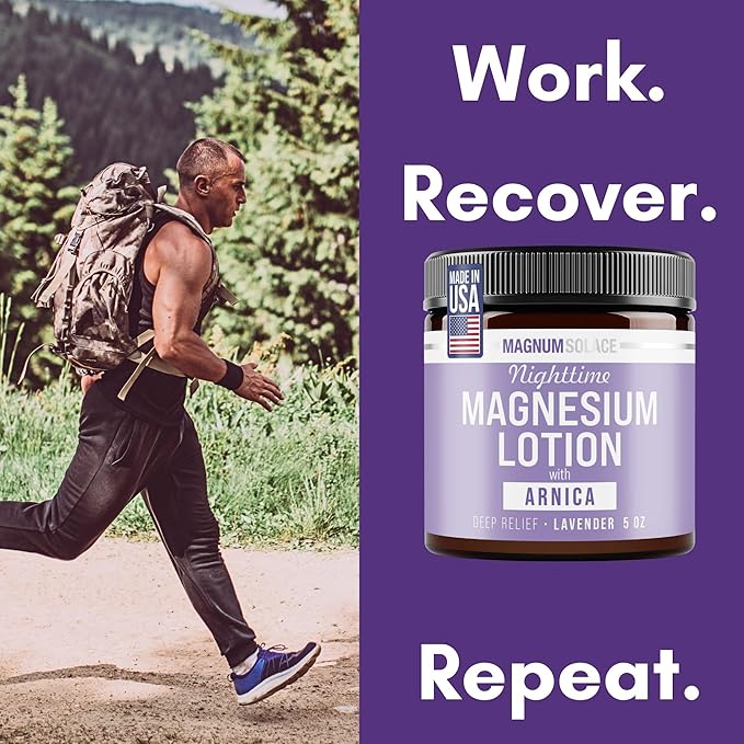Magnum Solace Nighttime Magnesium Lotion with Arnica – Highly Concentrated Magnesium for Muscles & Joints – Apply to Legs or Feet Before Bed – Skin-Friendly