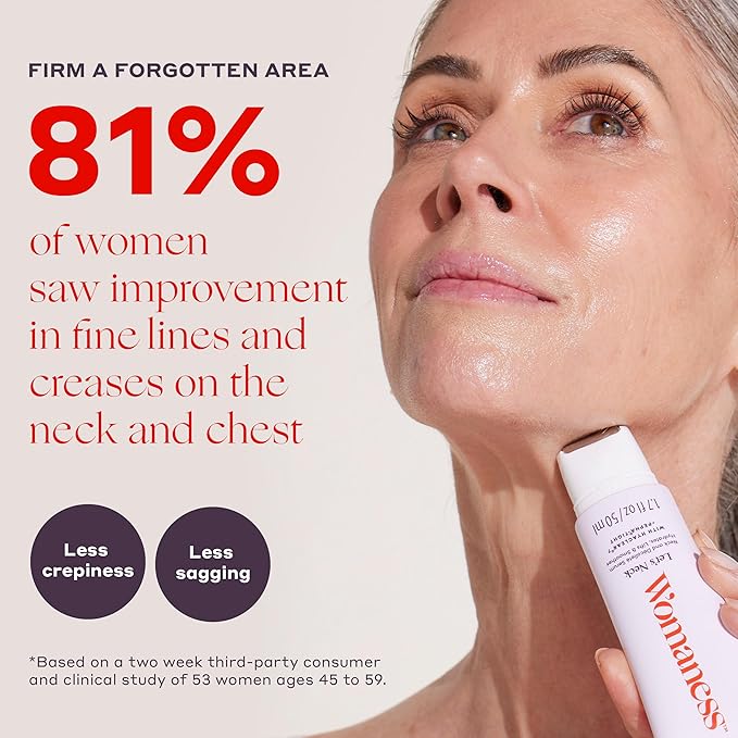Womaness Let’s Neck Serum for Neck Tightening and Lifting - Firming and Tightening Neck Cream with Cooling Roller Applicator - Hydrating Neck Serum to Smooth Wrinkles and Sagging Skin for Women - 50ml