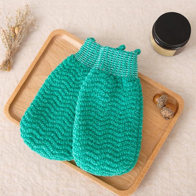 Exfoliating Gloves 2 Pack, Wave Texture Exfoliating Mitt for Dead Skin Remover, Body Scrub Gloves for Bath Shower, Korean Exfoliating Mitt, Loofah Alternative Body Scrubber for Women & Men