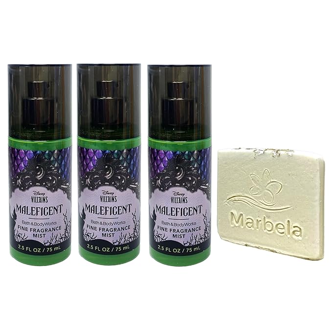 Bath & Body Works Disney Villains Collection - Maleficent 3 Pack Mini Fragrance Mist Set with a Natural Oats Sample Soap - Travel Size