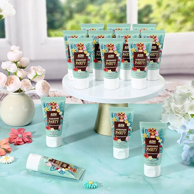 12 Pcs Mini Sunscreen Bulk for Summer Travel Size Spf 30 Water Resistant Sunscreen Lotion Bulk for Thank You Gifts Hawaiian Wedding Bridal Party Favors for Pool Wedding(Hawaiian Party)