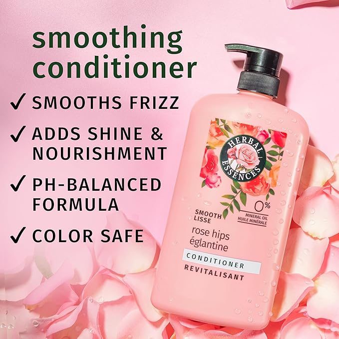 Herbal Essences Conditioner, Rose Hips- Smooth Collection, Shiny Hair with Vitamin E & Jojoba, Safe for Color Treated Hair, Floral Scent, Cruelty-Free, Dermatologist-Tested, 29.2 Fl Oz