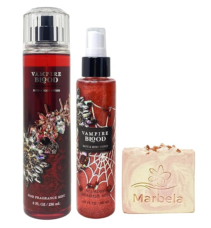 Bath & Body Works Vampire Blood Fragrance Mist and Shimmer Mist Duo Set with a Himalayan Salts Springs Bar Soap