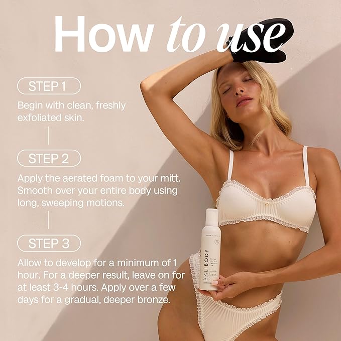 BALI BODY Clear 1 Hour Express Self Tanner – Fast-Acting, Weightless Self Tanner for Natural Bronze – No-Transfer, Hydrating Quick Tan Mousse for Smooth, Radiant Skin