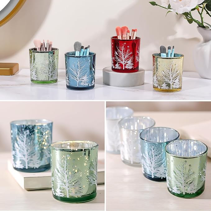DASITON Makeup Brush Holder Organizer, Crystal Glass Cosmetic Makeup Brushes Storage Holder, Christmas Tree Make Up Brush Cup for Vanity Décor, Small Pen Holders for Desk, Toothbrush Holders (Yellow)