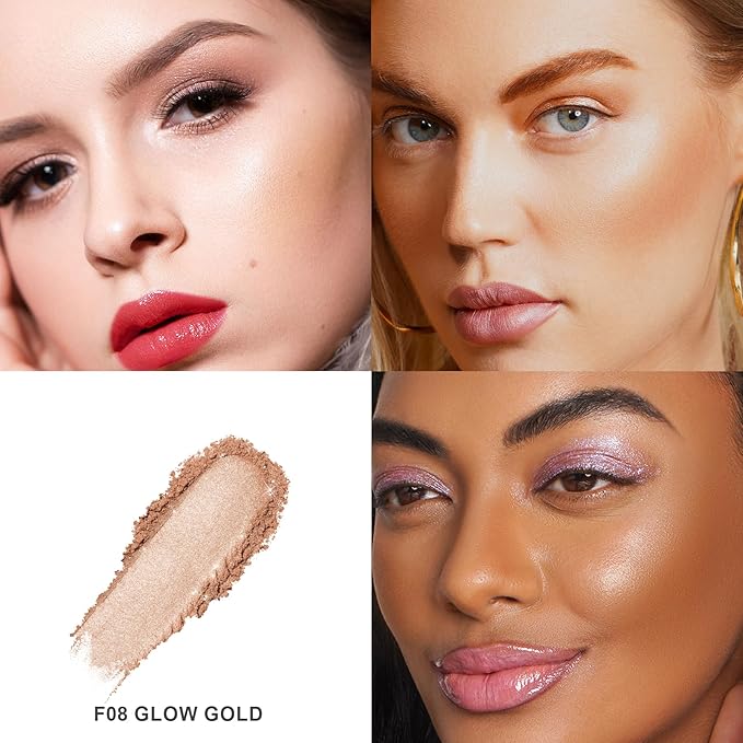 Oulac Highlighter Makeup Blush| 2 in 1 Powdery Cream Texture Blush & Highlighter| Golden Hour Makeup Bronzer Illuminating | Rich Colors &Blendable | Vegan & Cruelty-Free| F08 Glow Gold 4.8g