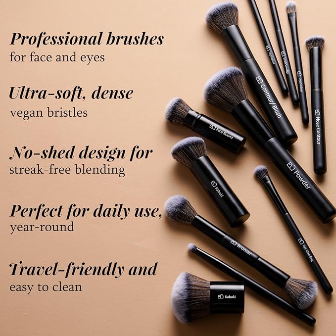Professional Makeup Brushes BS-MALL With Travel Case - Kabuki Brush Eyeshadow Brush, Concealer Brush, Blush Brush Bronzer & Foundation Brush 20 Pcs, Labeled Daily Use & Versatile Occasions Gift Box
