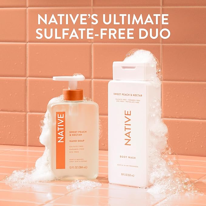 Native Body Wash Contains Naturally Derived Ingredients | For Women & Men, Sulfate, Paraben, & Dye Free Leaving Skin Soft and Hydrated | Sweet Peach & Nectar 18 oz