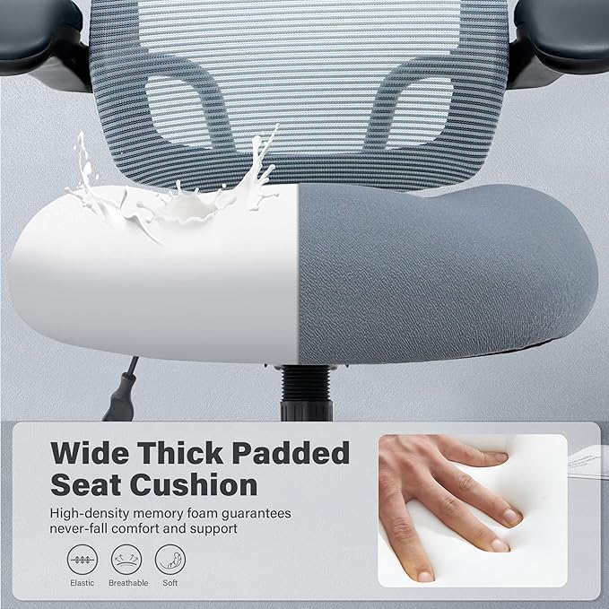 500LBS Big and Tall Office Chair with Flip-Up Armrests, Heavy Duty Office Chair for Heavy People, Memory Foam Seat Filling Springs, Grey