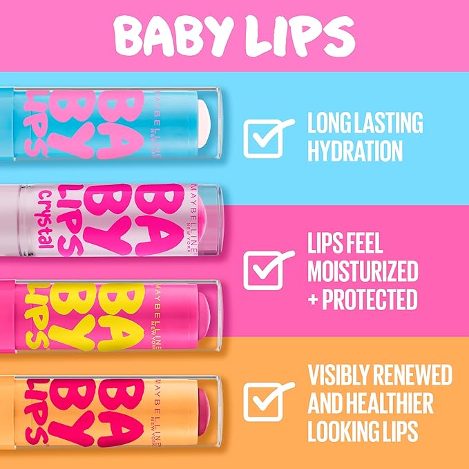 Maybelline New York Baby Lips Moisturizing Lip Balm,Lip Care Essentials,3 Shades,(Pack of 6)