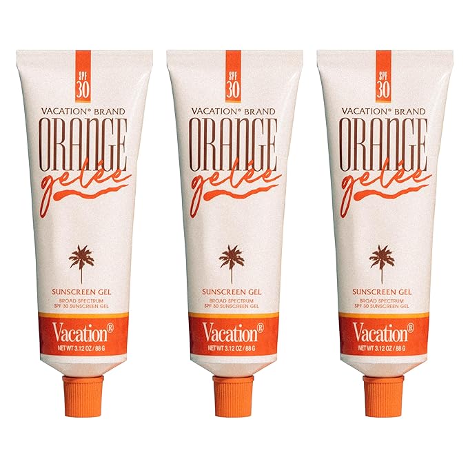 Vacation Orange Gelée SPF 30 Gel & Tube Key Bundle, Hydrating Balm-to-Oil Sunscreen, Mineral-Oil Free, Water-Resistant, Travel Size, 3.12 Oz. (Pack of 3)