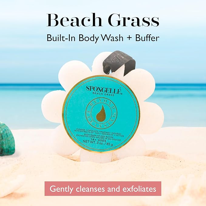 Spongellé Beach Grass Wild Flower Bath Sponge | Built-In Body Wash & Body Scrubber, Shower Loofah Sponge for Women | 14+ uses