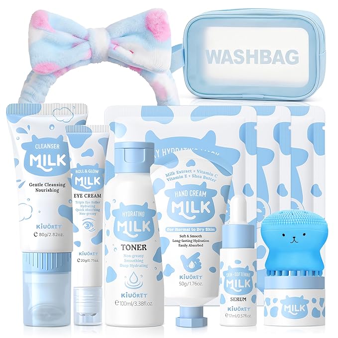 Milk Skincare Set for Kids & Teens 12PCS - Milk Skin Care for Girls Ages 8-12, Milk Extract Skincare for Beginners with Niacinamide & Hyaluronic Acid - Moisturizing Skin Kit for Daughter, Girls