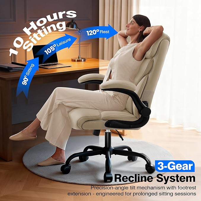 AreShark Office Chair - Executive High Back Breathable Comfy Desk Chair with Lumbar Support - Ergonomic Leather Rolling Swivel Computer Chair with Rock Function for Working Studying Gaming Relaxing