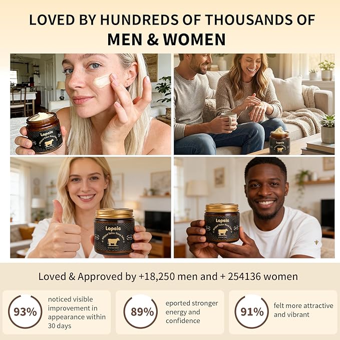Upgraded Organic Beef Tallow for Skin & Face – Whipped Grass-Fed Tallow and Honey Balm for Dry, Sensitive Skin, Natural Hydrating Face Moisturizer with Raw Honey (Lavender)
