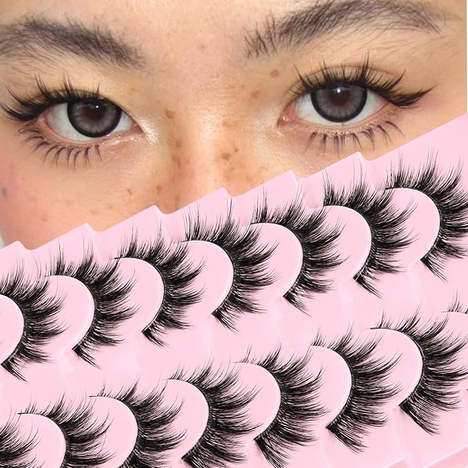 Veleasha Lashes Manga Eyelashes Cat Eye Lash with Clear Band Spiky Lashes Natural False Eyelashes Cospaly Strip Lashes Anime Wispy Fake Eyelash Korean Japanese Asian Lash 8 Pairs (Sunny Clear)