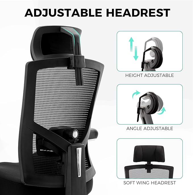 600lbs Big and Tall Office Chair,Oversized Ergonomic Breathable Mesh Desk Chair with W-Shape Thicken Seat Cushion,Computer Chair with Adjustable 4D Armrest,Lumbar Support Footrest Headrest
