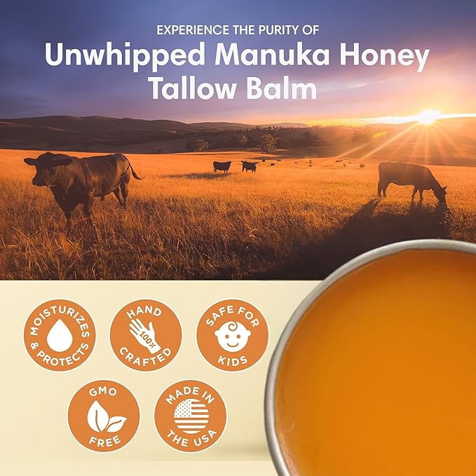ProSeed Manuka Honey Unwhipped Tallow Balm – Handmade Grass-Fed Beef Moisturizer with Frankincense, Vitamin E, Castor, Buah Merah & Turmeric – Face & Body Cream for Men, Women & Kids – Travel Size