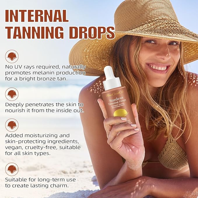 Sunless Tanning Drops to Drink, 2PCS Tan Theory Drops to Drink, Sunless Tanning Liquid Drop, Moisturizing Tanner for Face and Body, Enhancing Your Natural Skin Tone(2PC)