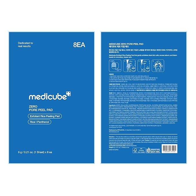 medicube Zero Pore Peel Pads (8ea) | Smoothing Mitt for Face & Body | Rice Extract, Natural AHA & Panthenol | Double-Sided Organic Cotton & Microfiber Pads | Polish for Smooth, Clear Skin