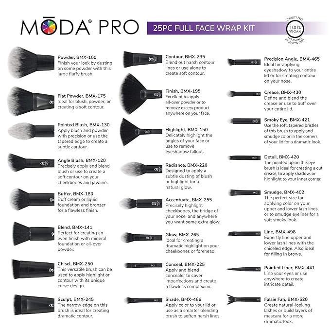 Moda Pro Full Face 25pc Makeup Brush Set with Travel Pouch