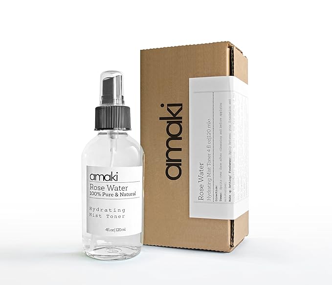 Amaki Pure Rose Water Mist Toner - Alcohol Free - The Best Moisturizer for Mature, Acne Prone Skin Reduce Blackheads, Pimples and Adult Acne While Restoring Hydration Even to Overly Dry Skin