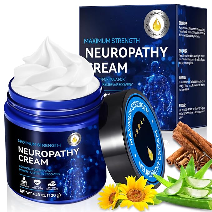 Neuropathy Cream Extra Strength Nerve Relief Cream for Feet, Legs, Neck, Back, Hands, Body – Lightweight, Plant-Based Formula with Cooling Comfort, 4 oz