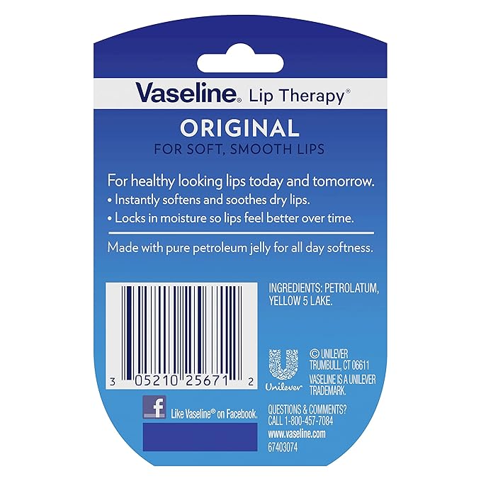 Vaseline Lip Therapy Original + Vitamin E, Mini 2-Packs (6 Jars) – Fragrance-Free Lip Balm, Moisturizer for Soft, Smooth & Glossy Lips, 0.25 Oz Ea