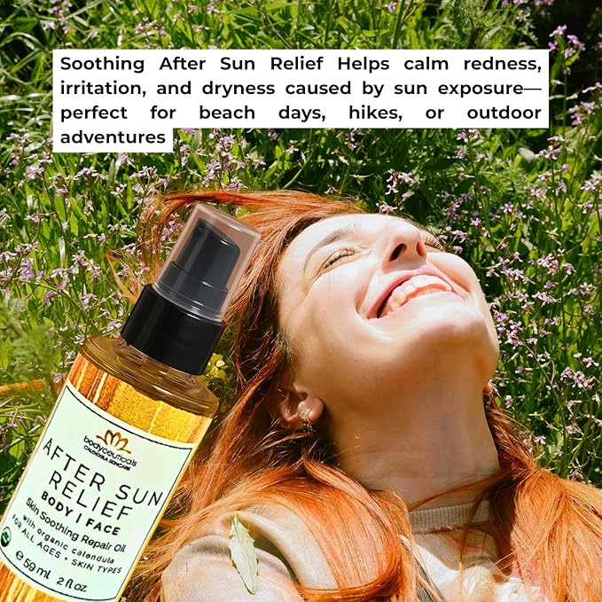 Organic Calendula After Sun Oil – Moisturizing Face and Body with Olive Oil and Vitamin E, Lightweight Formula for Normal to Oily Skin, 2 oz