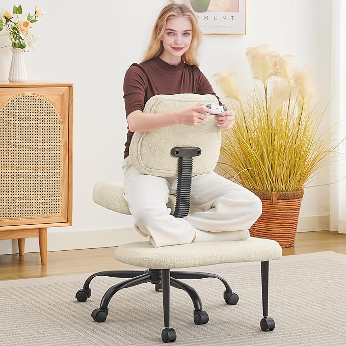 Criss Cross Legged Meditaion Chair,Exquisite Home Office Furniture,Ergonomic Kneeling with Lumbar Support and Adjustable Height Stool for ADHD Adults,Teddy Fabric (Beige)