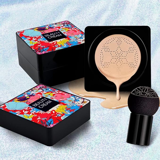 Lovelycat Mushroom Head Air Cushion BB Cream Even Skin Tone Makeup Base PrimerConcealer Lasting Nude Makeup Moisturizing Brightening Pigment CC Liquid Foundation (C-natural)